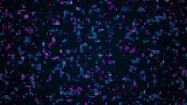 Streszczenie Cyfrowego Tła Świecącymi Niebieskimi Fioletowymi Pikselami Czarnym Tle Wysokiej — Wideo stockowe