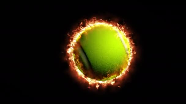 Spinning Tenisz Labda Tűz Elszigetelt Fekete Kiváló Minőségű Felvételek — Stock videók