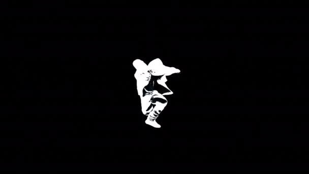 Silueta Alb Negru Dansului Spargere Izolat Fundal Negru Înregistrare Înaltă — Videoclip de stoc