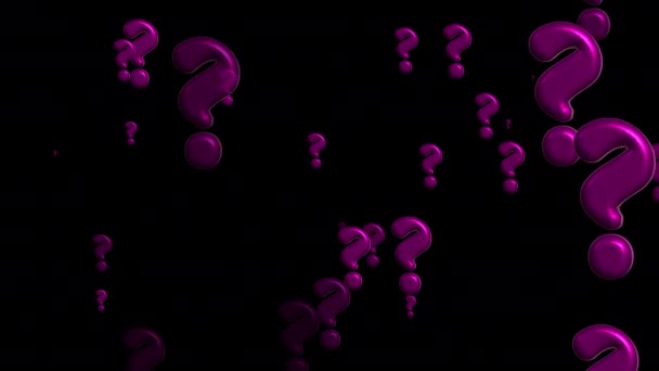 Zwarte Achtergrond Levendige Magenta Ballonnen Versierd Met Drijvende Vraagtekens Boeien — Stockvideo