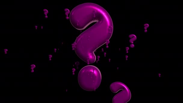 Фиолетовый Вопросительный Знак Висит Воздухе Черном Фоне Объединяет Фиолетовый Музыкальный — стоковое видео