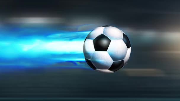 Animacja Piłki Nożnej Lecącej Dużą Prędkością Płomieniami Plazmowymi Zbliża Się — Wideo stockowe