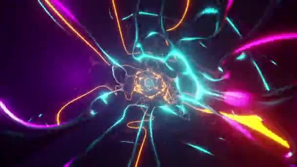 Orgânico Sci Loop Animação Brilhante Neon Cores Túnel Rápido Imagens — Vídeo de Stock