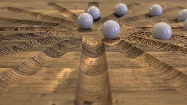 Trendy Satisfying Loop Animation Marble Balls Illusion Wooden Board Close — Vídeo de Stock