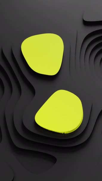 2つの黄色い円が描かれた黒い背景は 漫画の顔に似ている この芸術的なデザインは スポーツ機器の要素を組み合わせています — ストック動画