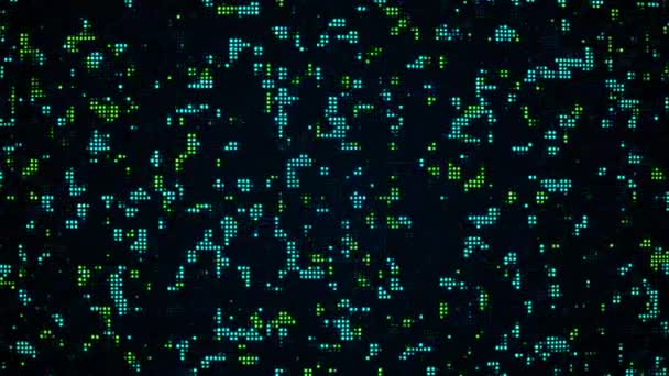 Neonowe Cyfrowe Tło Migoczącymi Niebieskimi Zielonymi Pikselami Czarnym Tle Wysokiej — Wideo stockowe