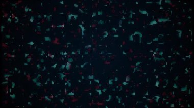 Siyah zemin üzerinde parlayan mavi ve mor pikselleri olan soyut dijital arkaplan. Yüksek kalite fotoğraf