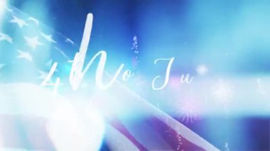 4 Temmuz tabiri canlı havai fişekler ve arka planda Bağımsızlık Günü kutlamalarını sembolize eden bir Amerikan bayrağıyla ortaya çıkıyor. Vatansever içerik ve bayram kutlamaları için mükemmel..