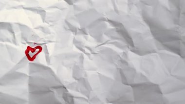 Sevgililer günü buruşuk kağıt desenli beyaz buruşuk çarşaf ve kalpler hareketsiz döngü. Yüksek kalite 4k görüntü