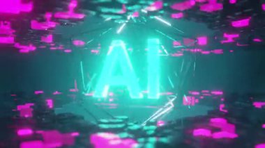  AI Typography 3d animasyon, Yapay Zeka Logosu tipografi hareket grafikleri, Ai 3D neon ışık animasyonu, Ai alfabe harfi, Ai logo metin arkaplanı. Yüksek kalite 4k görüntü