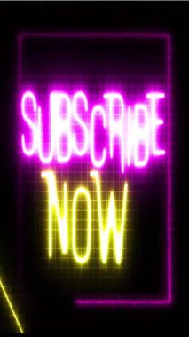 Şimdi dikey neon işaretli metne abone ol animasyonu üstüste koy. Yüksek kalite 4k görüntü