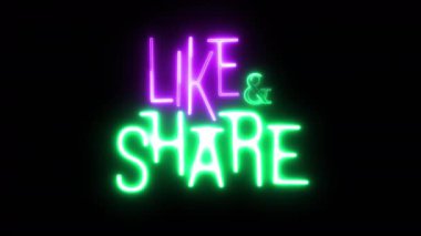 Mor ve yeşil neon ışıklı metin animasyonunu paylaş ve paylaş. Yüksek kalite 4k görüntü