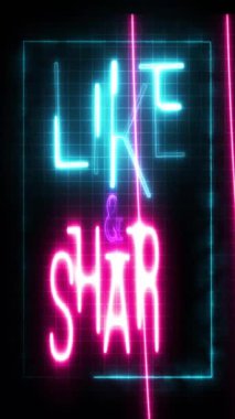 Neon mavisi ve pembe işaretli sosyal medya animasyonu gibi dikey. Yüksek kalite 4k görüntü