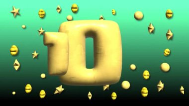 100 numara, yeşil arkaplanlı üç boyutlu animasyon arka planı. Yüksek kalite 4k görüntü