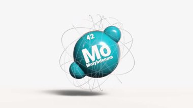 Periyodik tablodan, beyaz zemin üzerinde elektron 3d animasyon elementi bulunan molibdenum. Yüksek kalite 4k görüntü