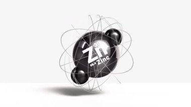 Çinko Zn metal 3d atom animasyon elementi periyodik tablodan temiz beyaz arka plana. Yüksek kalite 4k görüntü
