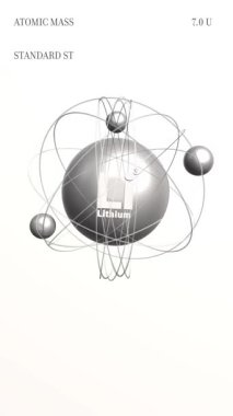 Periyodik tablodan dikey Lityum Li metal 3d atom animasyon elementi. Yüksek kalite 4k görüntü