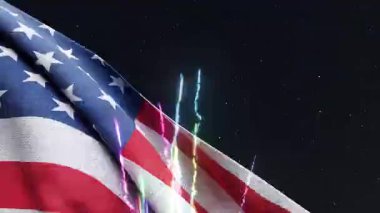 Göz kamaştırıcı havai fişeklere karşı Amerikan bayrağının dinamik arka planıyla Amerikan gururunu kucaklayın. Ulusal tatiller, tanıtım videoları ve vatanseverlik kampanyaları için ideal.. 