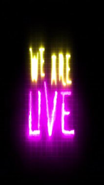  Parlak ve dinamik neon Biz Canlı Metin Canlandırmasıyız, podcast görseller, canlı yayınlar ve sosyal medya yayınları için idealdir. 