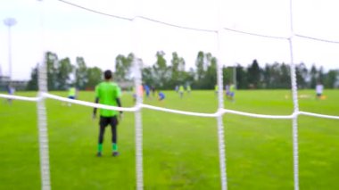Bu video ile profesyonel bir gençlik futbol maçı gösterin, net bir şekilde odaklanmış bir hedef ağı metin kaplamaları için tasarlanmış bulanık bir arka planla tezat oluşturur. Gençlik sporları pazarlaması için ideal.