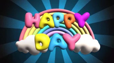 Mutlu 3D metin animasyonu mavi spiral klasik arka planlı. Yüksek kalite 4k görüntü