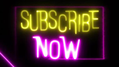 Sarı ve Mor Neon aboneleri şimdi çerçeve ile dikey imzalayın. Yüksek kalite 4k görüntü