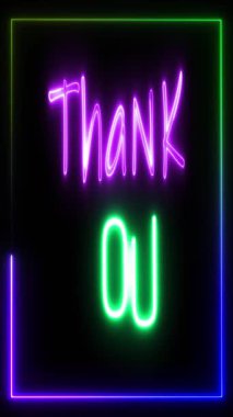 mor ve yeşil teşekkür ederim neon tabela animasyon metni kaplar. Yüksek kalite 4k görüntü