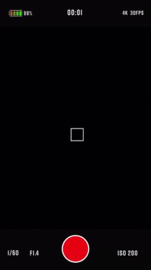 Şeffaf arkaplan ve alfa kanallı dikey kamera tarzı akıllı telefon kayıt arayüzü. REC simgesi, zamanlayıcı, odaklanma çerçevesi ve pil sembolünü içerir. Video düzenlemelerindeki üstüste bindirmeler için mükemmel.