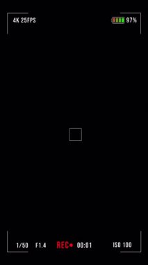 Kayıt Arayüzü, REC Label, Focus Box, Zoom ve Zamanlayıcı Elementleri Film Düzenlemeleri veya Vlog 'larda Kullanım İçin Saf Görsel Kaplama. Yüksek kalite 4k görüntü