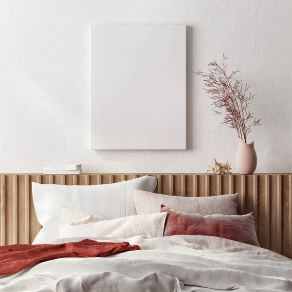 Ruang Tidur Interior Dengan Poster Tiruan Dinding Latar Belakang Render — Stok Foto