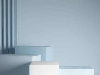 Premium ürün sunumu için podyum, mavi arkaplan, 3d görüntüleme, 3d illüstrasyon.