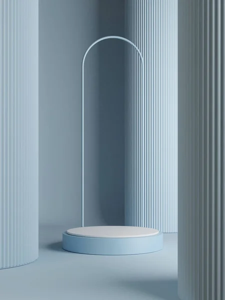 製品プレゼンテーション 青の背景 3Dレンダリング 3Dイラストのためのプレミアムモックアップ表彰台 — ストック写真