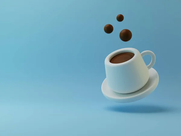 3D illustration of coffee cup on blue background. Cute illustration with soft shadow.