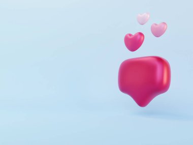 3d Illustration Social Media Notification with Pink Heart, Valentine's Day Concept.