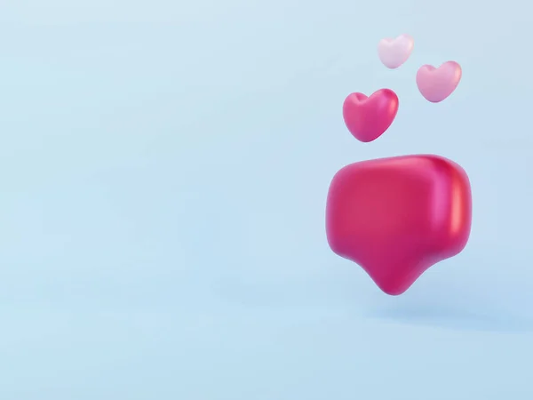 3D带粉红心的社交媒体通告 情人节概念 — 图库照片