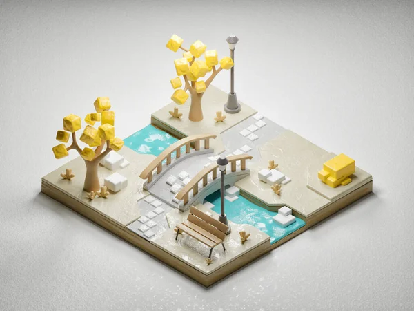 3D illustration of Fantasy Park, Isometric View, Clay material.