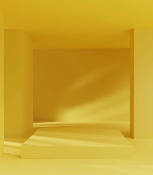 Mock Geometrie Podium Produktpräsentation Gelber Hintergrund Illustration — Stockfoto