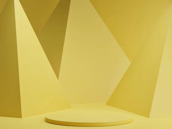 Mock Geometrie Podium Produktpräsentation Gelber Hintergrund Illustration Stockfoto