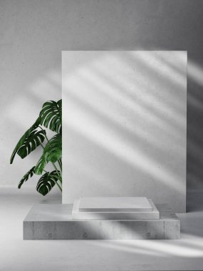 Minimalizm ürün sunumu için somut podyum hazırlıyor, 3d illüstrasyon.