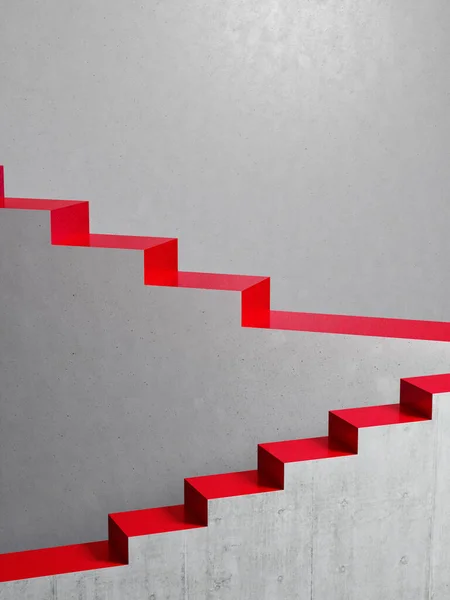 Concrete abstract stairs with red raisers for product presentation, 3d illustration.