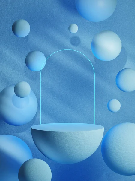製品プレゼンテーションのための抽象プレミアム表彰台 柔らかい光影 青の背景 3Dイラスト — ストック写真