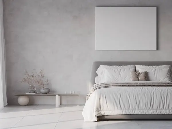 Cartel Blanco Dormitorio Moderno Minimalismo Diseño Interior Ilustración Imágenes de stock libres de derechos
