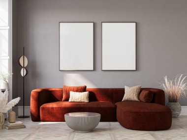 İç dekorasyonlu boş çerçeve modeli, 3 boyutlu döşeme.