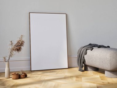 Minimalizm iç tasarım posterini ev dekoru, 3D illüstrasyonla kapat
