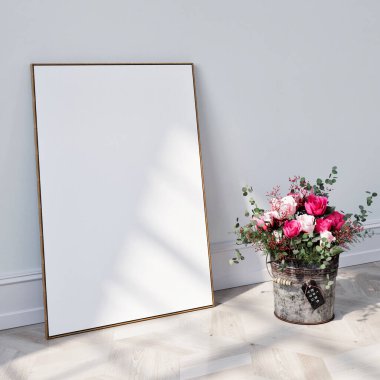 Minimalizmin iç dizaynını çiçek saksısı süslemesi ve 3D illüstrasyonla süsleyin..