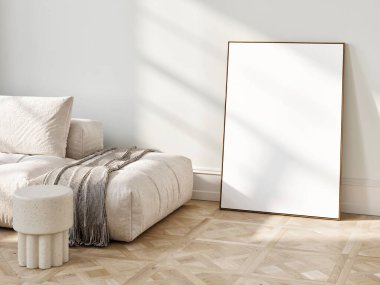 Modern minimal beyaz iç mekan, 3D illüstrasyon.