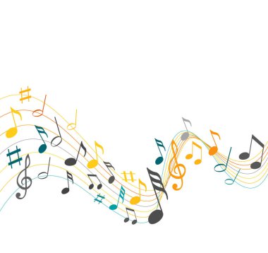 Katı beyaz arkaplanda renkli müzik notaları