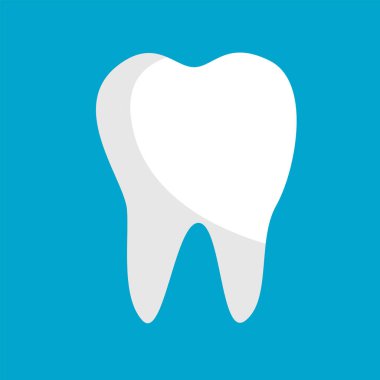 Mavi arkaplanda izole edilmiş diş vektörü sembolü, Vektör illüstrasyonu