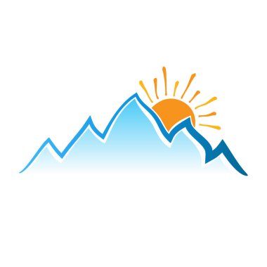 Beyaz arkaplanda izole edilmiş dağ ve göl vektörü simgesi - biçimlendirilmiş görüntü.