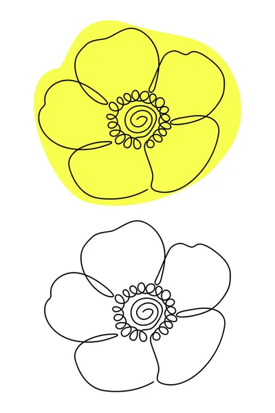 Два Цветка Лютика Нарисованы Одной Сплошной Черной Линией Одна Которых — стоковый вектор